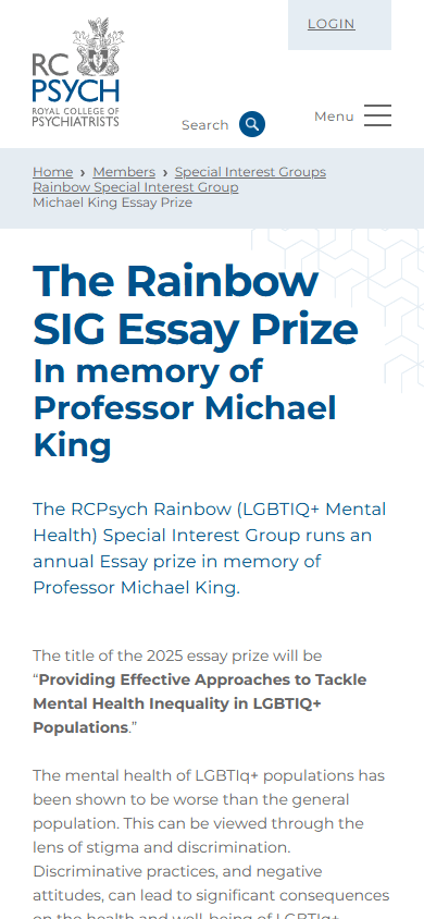 RCPsych Rainbow SIG Essay Prize page